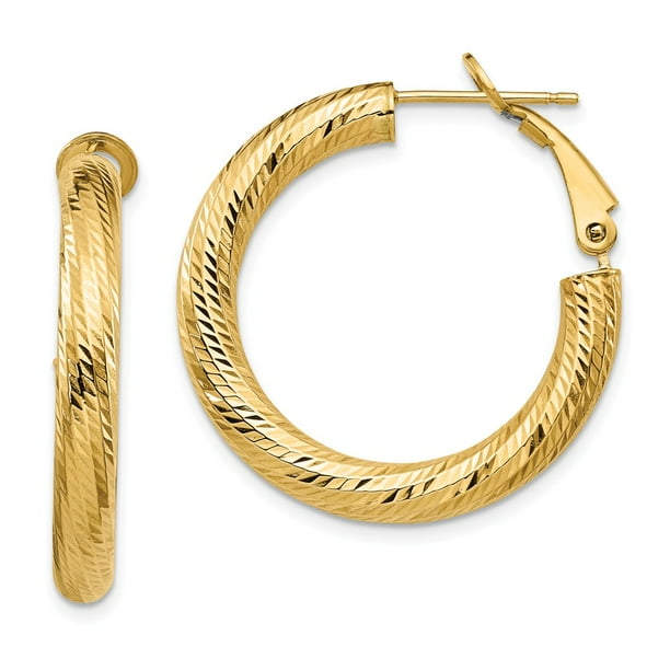 FB Jewels 10K Yellow Gold Diamond-cut 3mm Round Hoop Earrings FB Jewels 10K Yellow Gold Diamond-cut 3mm Round Hoop Earrings